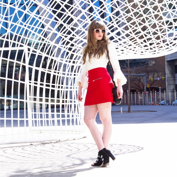 Zara Red Mini Skirt with Zippers | Medium - Picture 3 of 4